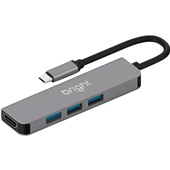 Hub Bright USB Tipo-C com 3 Portas USB 3.0 Preto 1 UN