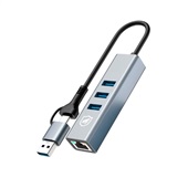 Adaptador Gshield Tipo C / USB-A com 3 Entradas USB-A e 1 Entrada RJ45