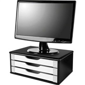 Suporte de Mesa para Monitor 3 Gavetas MDF Preto e Branco 1 UN Souza