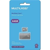 Pen Drive Leitor USB + Cartão de Memória Classe 10 64GB MC164 Multilas