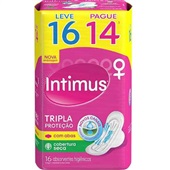 Absorvente com Abas Tripla Proteção Cobertura Seca Leve 16 Pague 14 UN Intimus