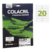 Etiqueta Adesiva InkJet e Laser Carta 25,4x101,6mm Branco CC281 25 Folhas 500 Etiquetas Colacril