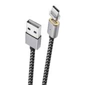 Cabo Micro USB-C Conector Magnético Nylon Trançado 1,5m Cinza Escuro G