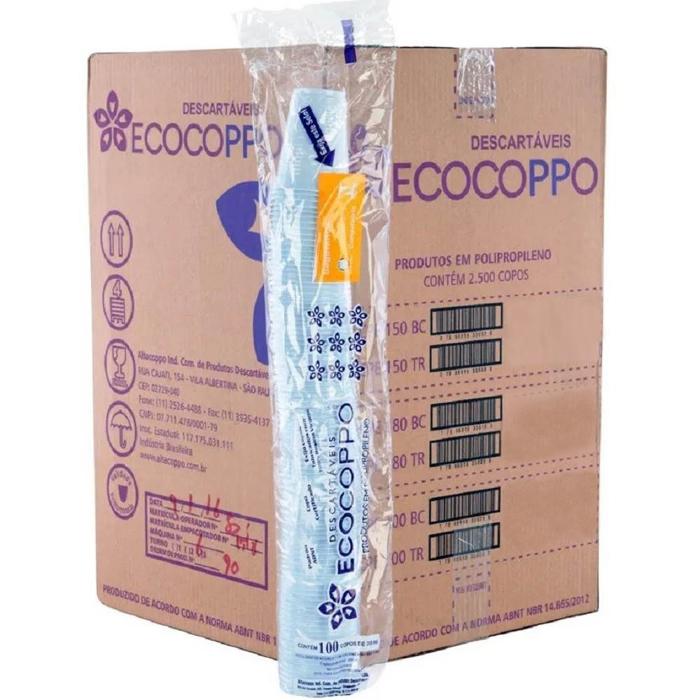 Copo Plástico 200ml Branco CX 2500 UN Ecocoppo
