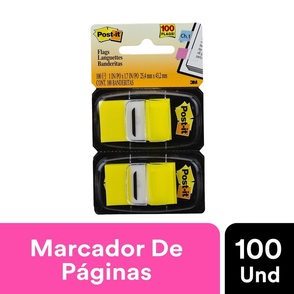 Marcador de Página Adesivo Flags Amarelo 25,4 mm x 43,2 mm 100 folhas Post-it