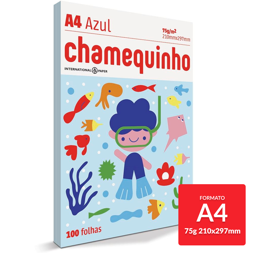 Papel Sulfite Chamequinho Azul 75g A4 21x29,7cm 100 FL Chamex