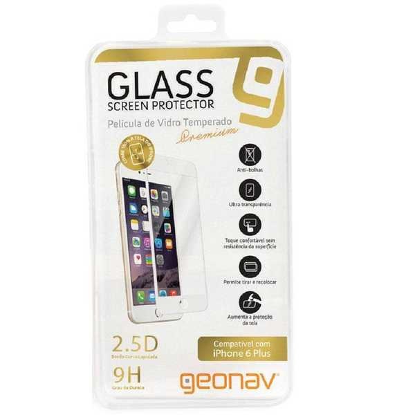 Película de Vidro Premium com Borda Branca para Iphone 6 Plus 1 UN Geonav