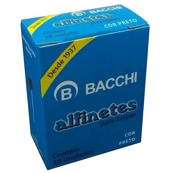 Alfinete para Mapa Nº1 Preto CX 50 UN Bacchi