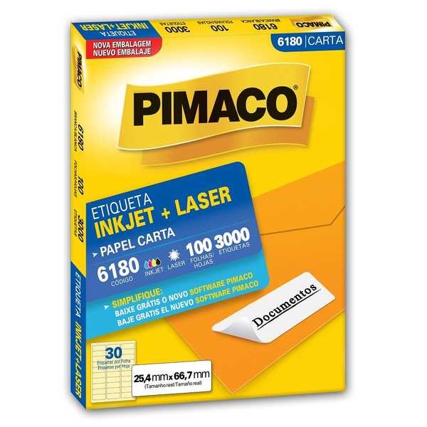 Etiqueta Adesiva InkJet e Laser Carta 25,4x66,7mm Branco 6180 100 Folhas 3000 Etiquetas Pimaco