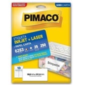 Etiqueta Adesiva InkJet e Laser Carta 50,8x101,6mm Branco 6283 25 Folhas 250 Etiquetas Pimaco