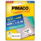 Etiqueta Adesiva InkJet e Laser Carta 46,56x77,79mm Branco 8099F 10 Folhas 100 Etiquetas Pimaco