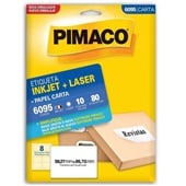 Etiqueta Adesiva InkJet e Laser Carta 59,27x85,73mm Branco 6095 10 Folhas 80 Etiquetas Pimaco