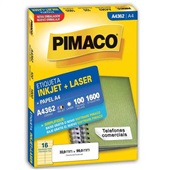 Etiqueta Adesiva InkJet e Laser A4 33,9x99mm Branco A4362 100 Folhas 1600 Etiquetas Pimaco