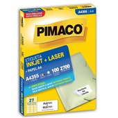 Etiqueta Adesiva InkJet e Laser A4 31,0x63,5mm Branco A4355 100 Folhas 2700 Etiquetas Pimaco