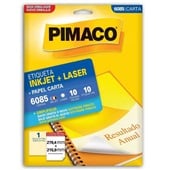 Etiqueta Adesiva InkJet e Laser Carta 279,4x215,9mm Branco 6085 10 Folhas 10 Etiquetas Pimaco