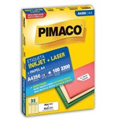Etiqueta Adesiva InkJet e Laser A4 25,4x63,5mm Branco A4356 100 Folhas 3300 Etiquetas Pimaco