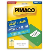 Etiqueta Adesiva InkJet e Laser A4 55,8x99mm Branco A4250 25 Folhas 250 Etiquetas Pimaco
