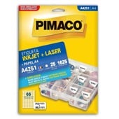 Etiqueta Adesiva InkJet e Laser A4 21,2x38,2mm Branco A4251 25 Folhas 1625 Etiquetas Pimaco