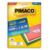 Etiqueta Adesiva InkJet e Laser A4 25,4x63,5mm Branco A4256 25 Folhas 825 Etiquetas Pimaco