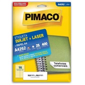 Etiqueta Adesiva InkJet e Laser A4 33,9x99mm Branco A4262 25 Folhas 400 Etiquetas Pimaco