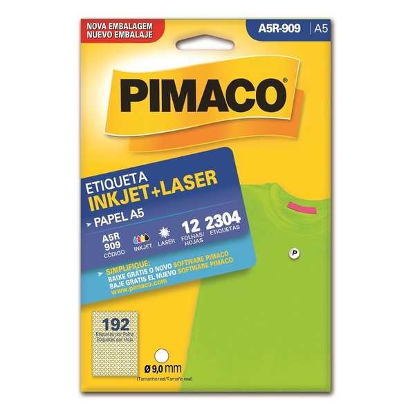 Etiqueta Adesiva InkJet e Laser A5 9mm Branco A5R-909 12 Folhas 2304 Etiquetas Pimaco