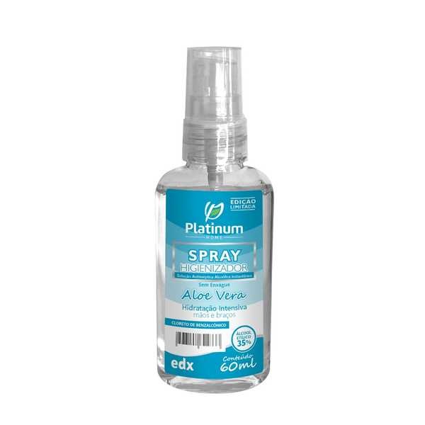 Spray Higienizador Solução Antisséptica Alcoólica Instantânea Sem Enxágue para Mãos e Braços Aloe Vera 60ml 1 UN Edumax