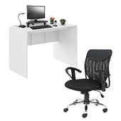 Combo Office - Mesa para Computador 90cm Branco e Cadeira de Escritóri