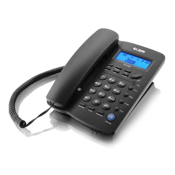 Telefone com Fio com Chave de Bloqueio Display Luminoso Alarme Viva Voz Preto TCF-3000 Elgin
