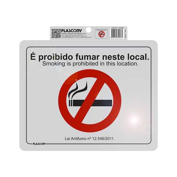 Placa de Sinalização Proibido Fumar 1 UN Plascony