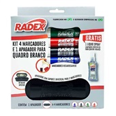 Pincel Marcador Kit com 4 + 1 Apagador para Quadro Branco +1 Liquid Spray Radex