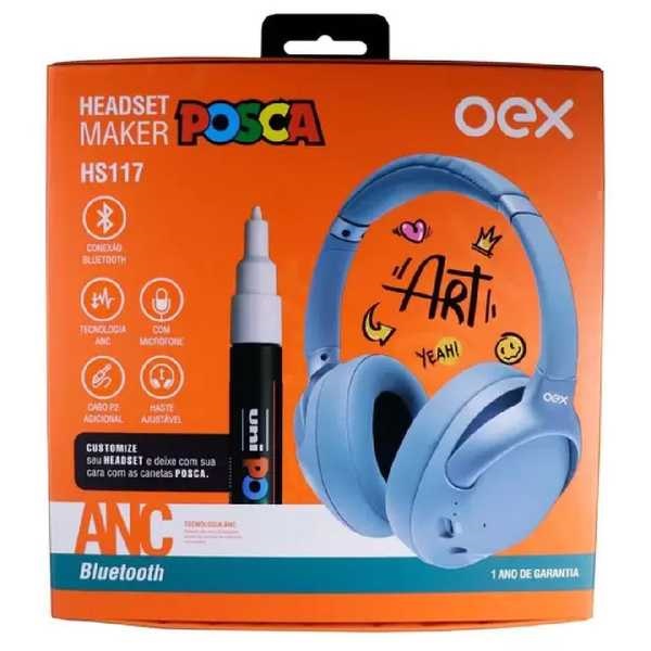 Headset Sem Fio Bluetooth 5.0 Maker Posca HS117 Azul Oex
