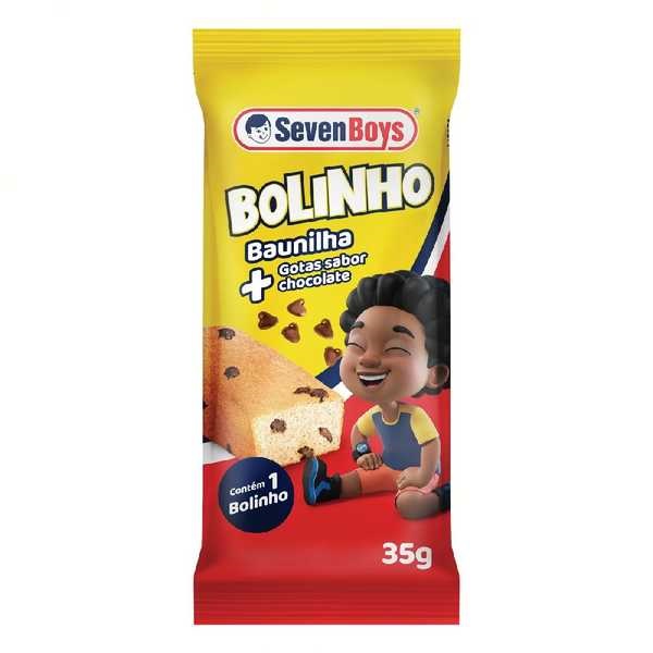 Bolinho Baunilha com Gotas de Chocolate Pacote 35g 1 UN Seven Boys