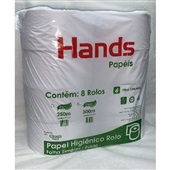 Papel Higiênico Folha Simples Rolão 300m Branco PT com 8 RL Hands
