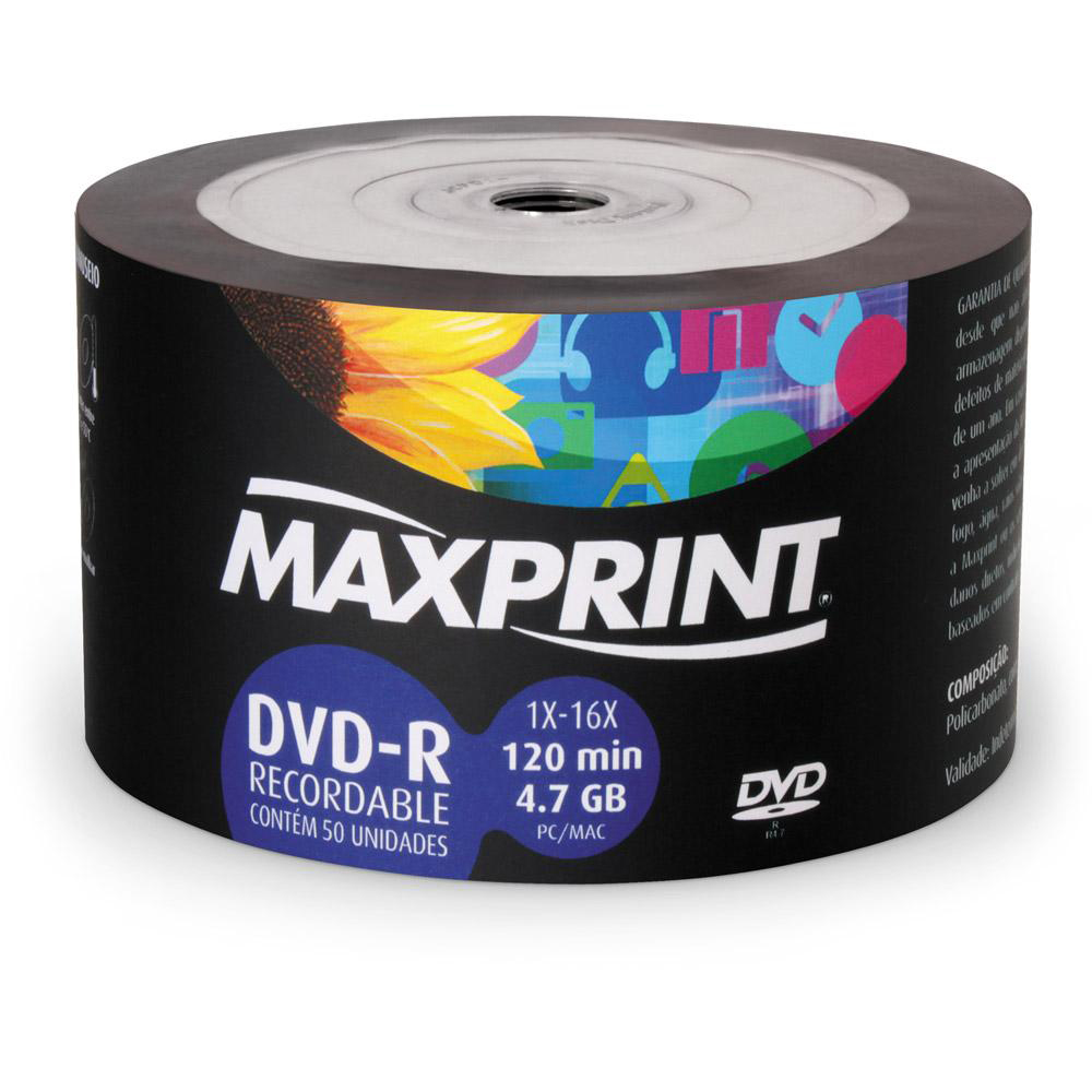 DVD-R Gravável Printable 4.7GB 120min 50 UN Maxprint