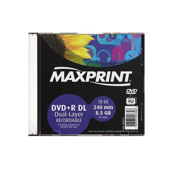 DVD-R Gravável 240min 8.5GB 1X-8X 1 UN Maxprint