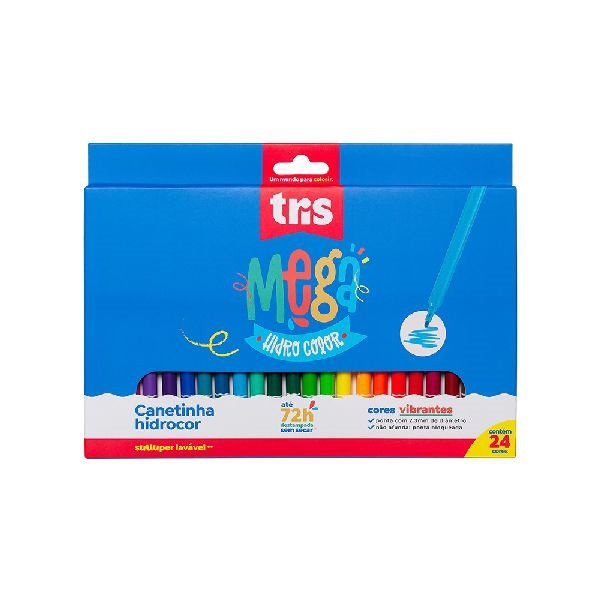Caneta Hidrográfica Mega Color Ponta Fina 2,3mm 24 Cores 1 UN Tris