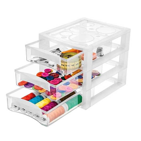 Gaveteiro com 3 Gavetas Transparente 13,1x16,6x13,6cm 1 UN Ordene