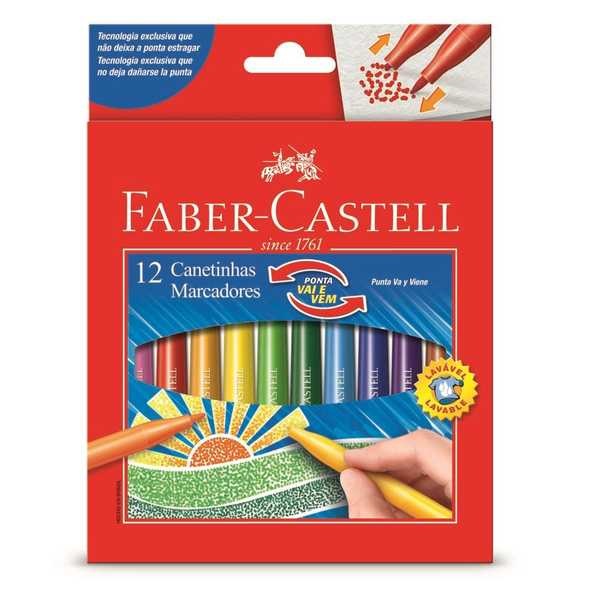Caneta Hidrográfica Colorir Vai e Vem 12 Cores Faber Castell