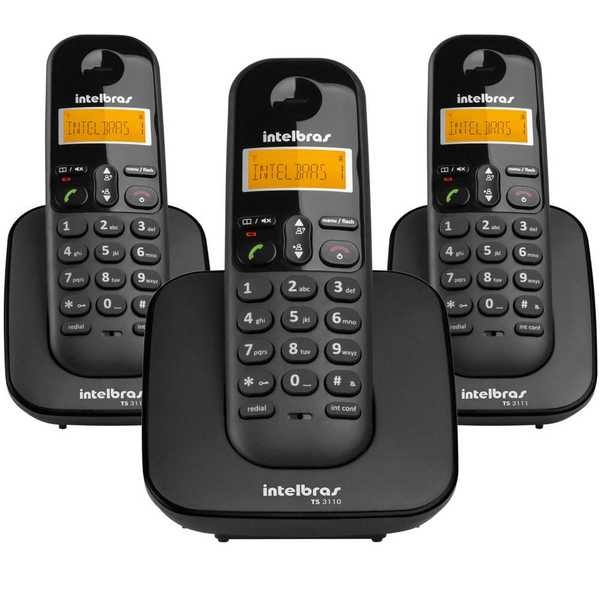 Telefone sem Fio mais 2 Ramais com Identificador de Chamadas até 7 Ramais Eco Mode TS 3113 Intelbras