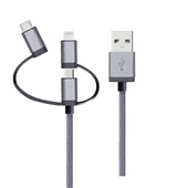 Cabo 3 em 1 Lightning Micro USB e USB-C Nylon Cinza 1 UN Geonav