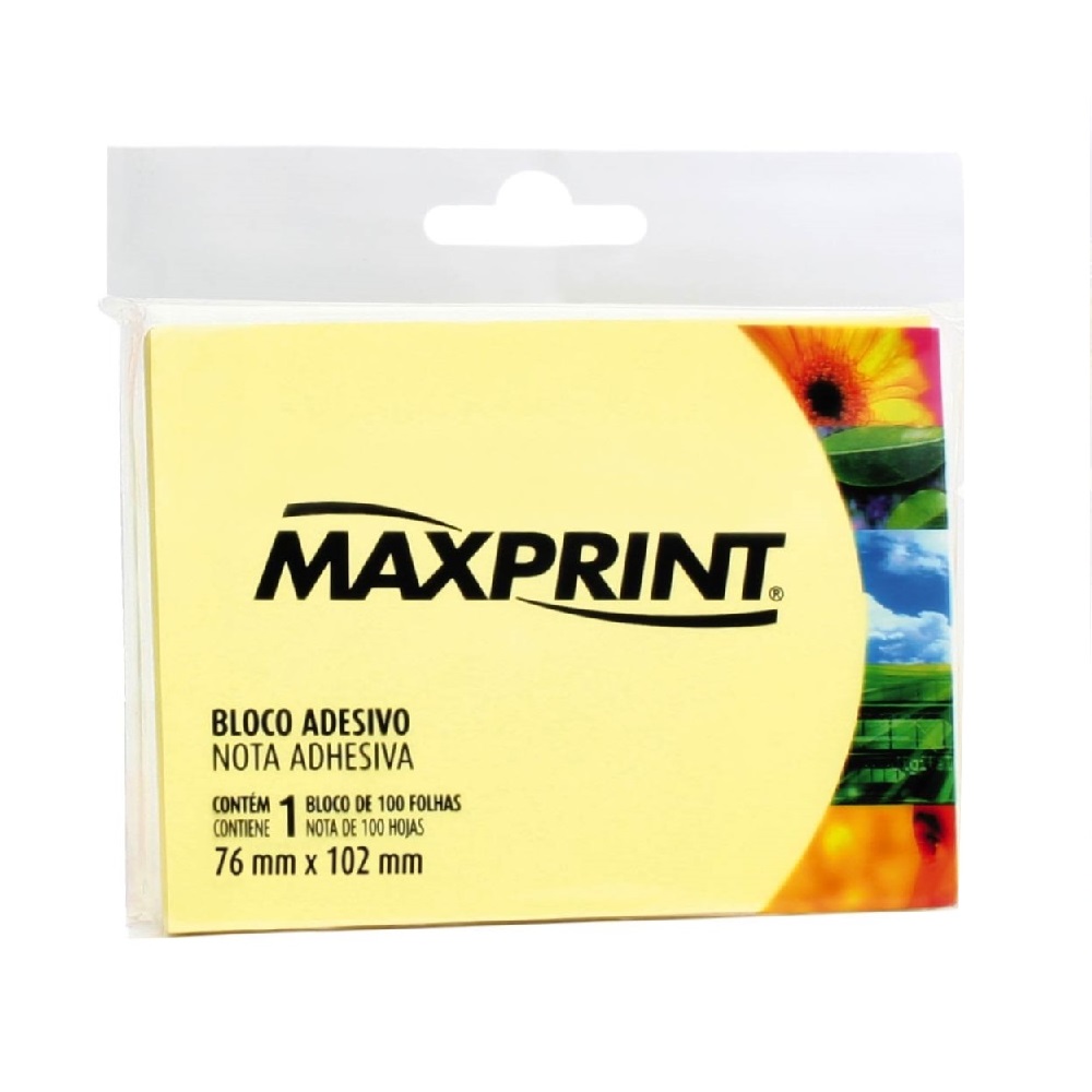 Bloco Adesivo 100 Folhas 76x102mm Amarelo 1 UN Maxprint
