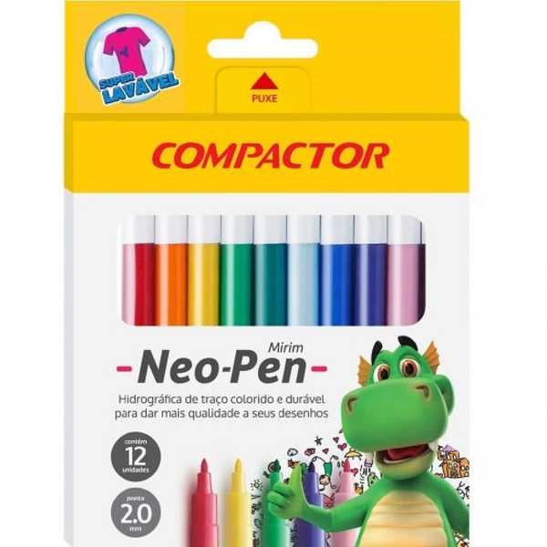Caneta Hidrográfica para Colorir Neon Pen Mirim 12 Cores Compactor