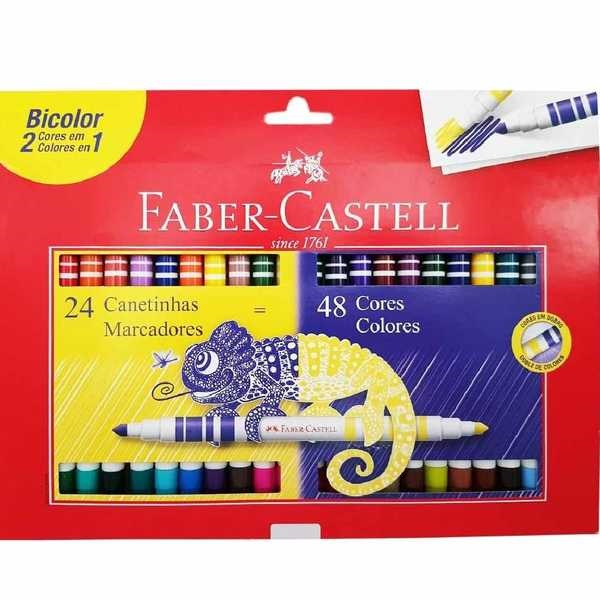 Caneta Hidrográfica Colorir Bicolor 48 Cores Faber Castell