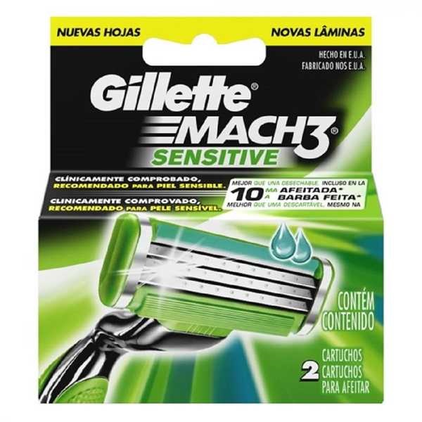 Lâminas de Barbear Mach3 Sensitive 2 UN Gillette