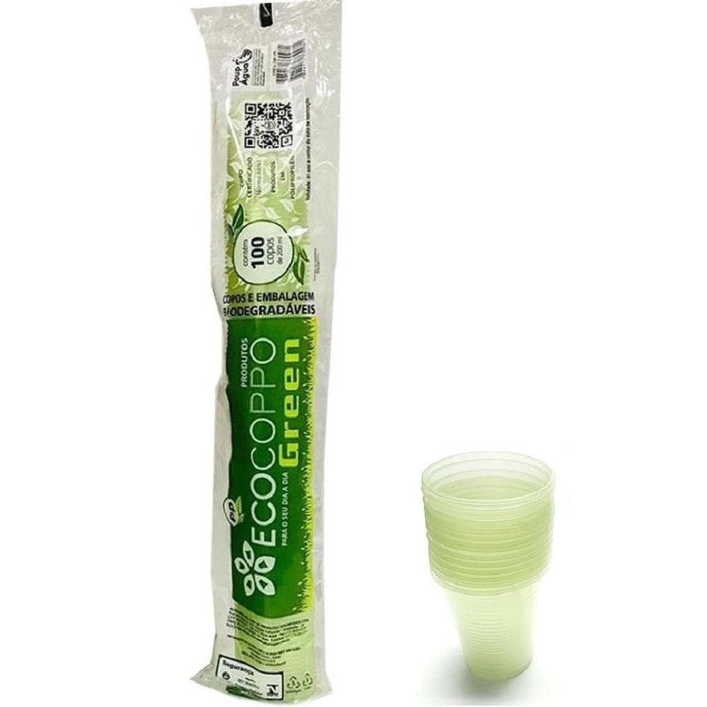 Copo Plástico Biodegradável 200ml Transparente PT 100 UN Ecocoppo Green