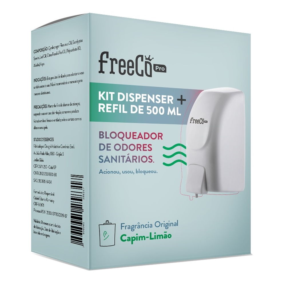 Kit Dispenser + Refil 500ml Bloqueador de Odores Sanitários Capim Limão 1 UN FreeCô