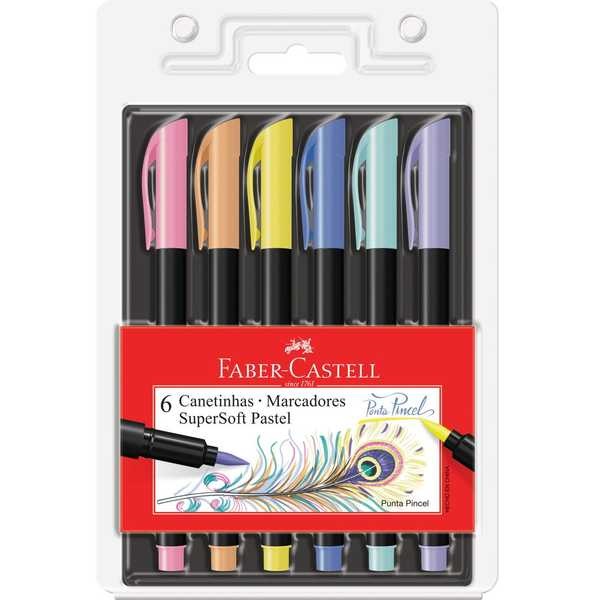 Caneta Hidrográfica SuperSoft Brush Pastel 6 Cores Faber Castell