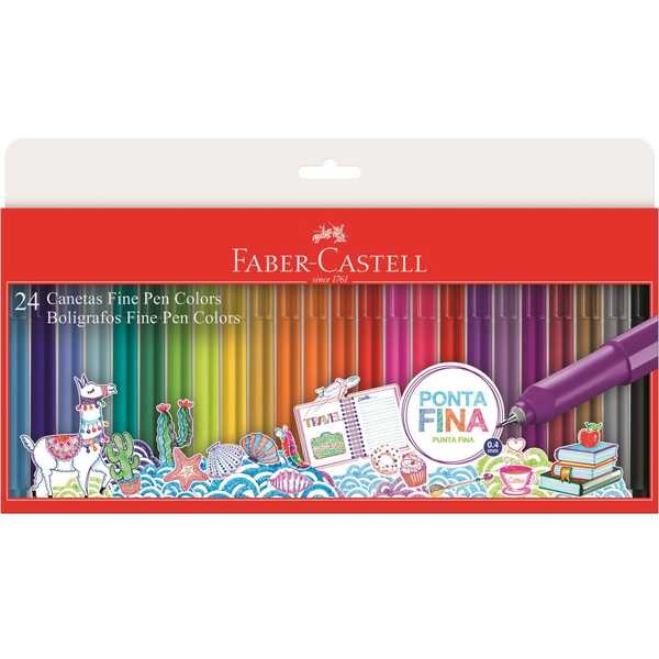 Caneta Hidrográfica Fine Pen 0,4mm 24 Cores Faber Castell