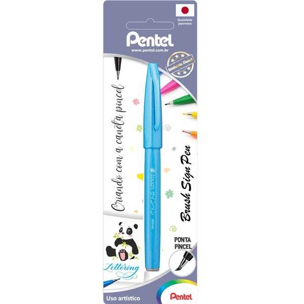 Caneta Brush Sign Pen Azul Claro 1 UN Pentel