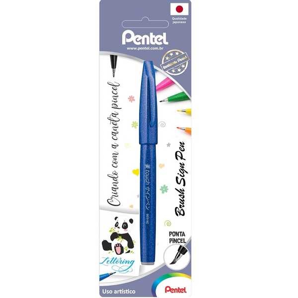 Caneta Brush Sign Pen Azul 1 UN Pentel
